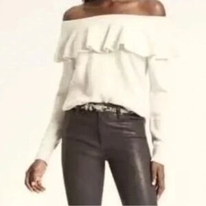 Banana Republic Sweater Ruffle Off The Shoulder Cream Gray Wool Cashmere Size XL